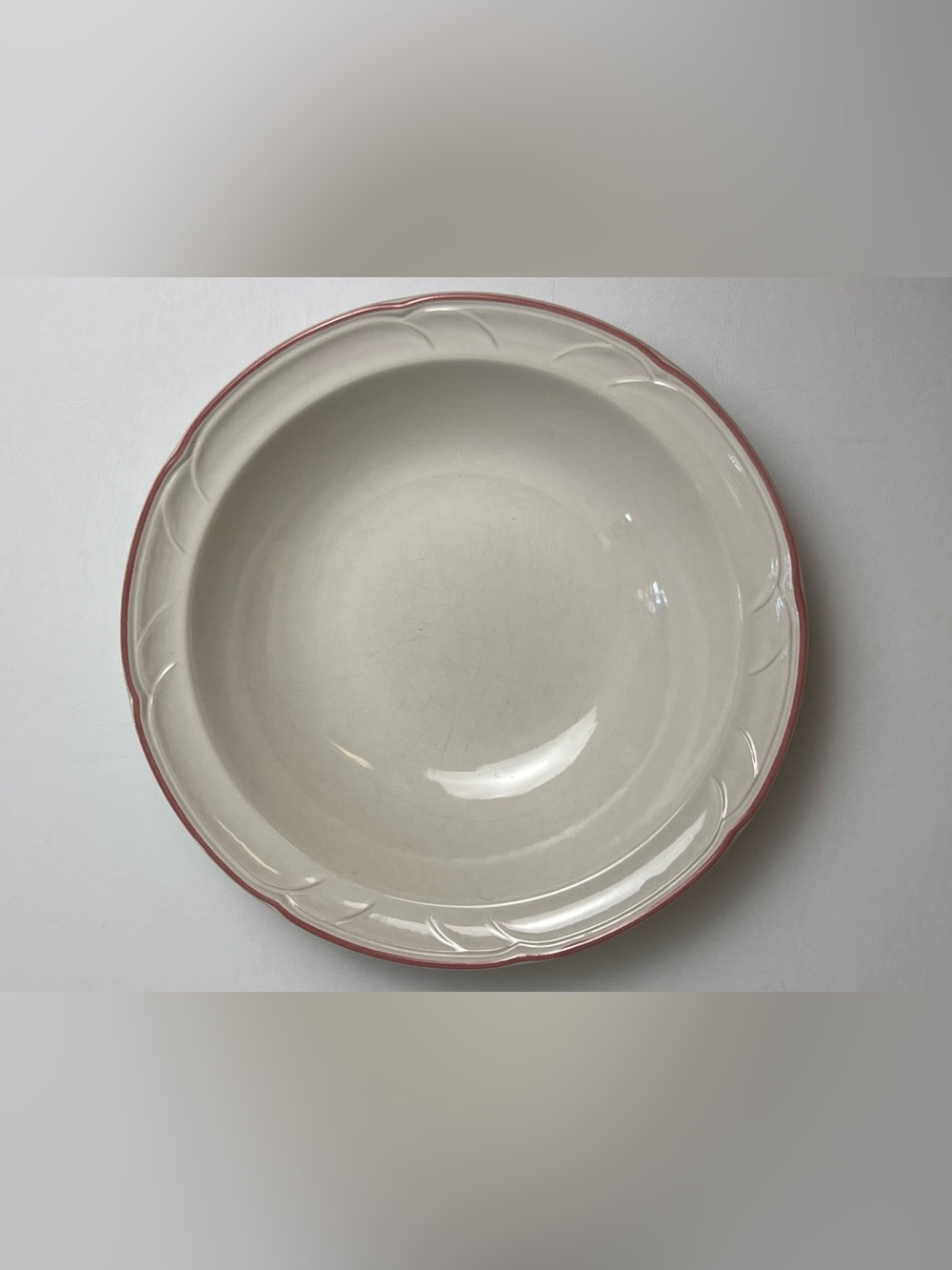 Victoriana by Japan 9.5” Round Vegetable Bowl Vintage 1988 Pink Rim Glossy